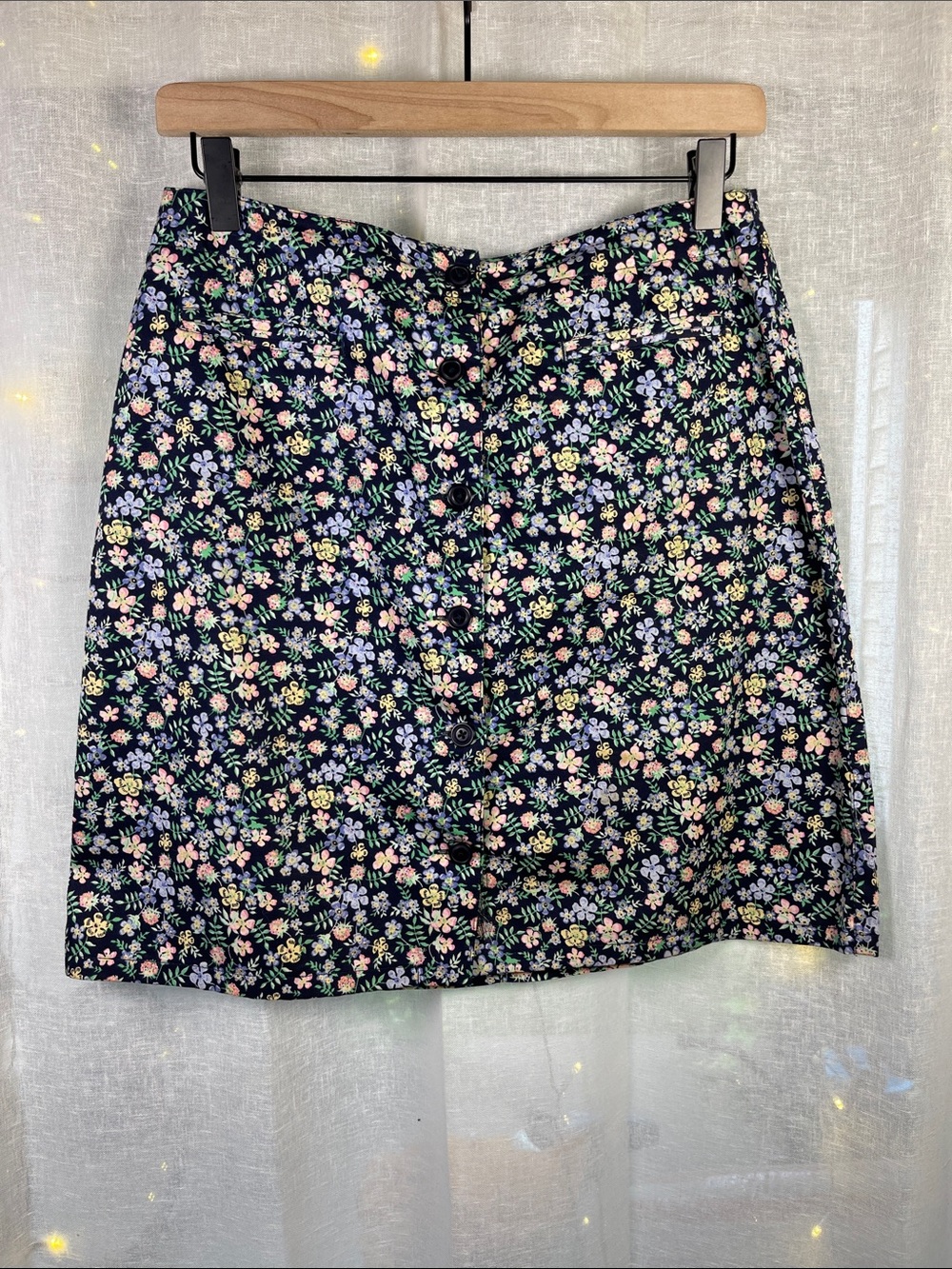 Liz Claiborne LizSport Black Mini Skirt with Pastel Floral Print